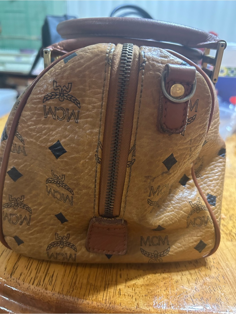 MCM Tan Visetos Monogram Satchel with Brown Handles 13x8x7 (read descript) - Picture 3 of 15